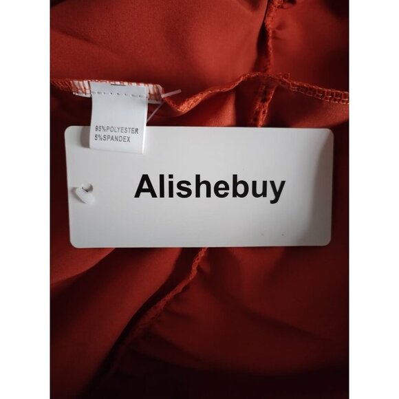 Women's Long Sleeve Ruched Hem Maxi Dress in Rust by Alishebuy. NWT - Picture 6 of 9